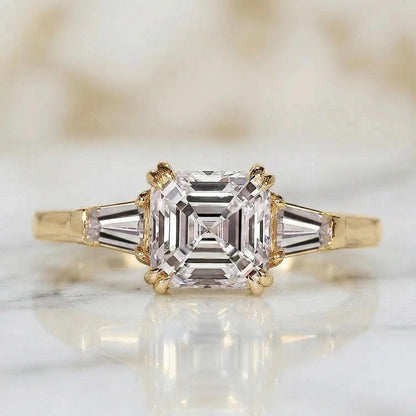 Asscher Lab Diamond Three Stone Engagement Ring