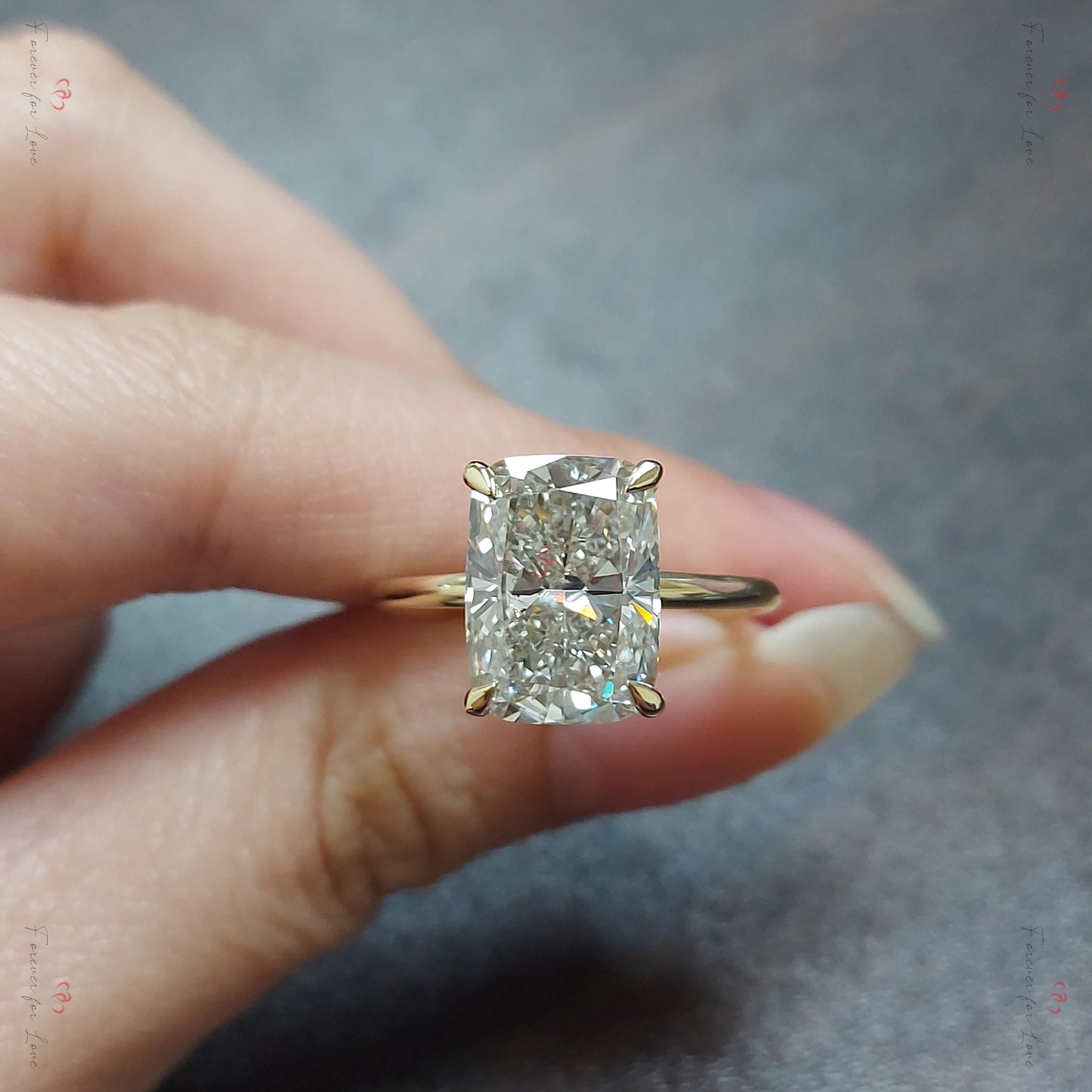 7 Ct Cushion Moissanite Solitaire Engagement Ring Cushion cut 1Ct Moissanite Brilliant Cut engagement ring in 935 Argentium Silver — custom handcrafted by Forever For Love