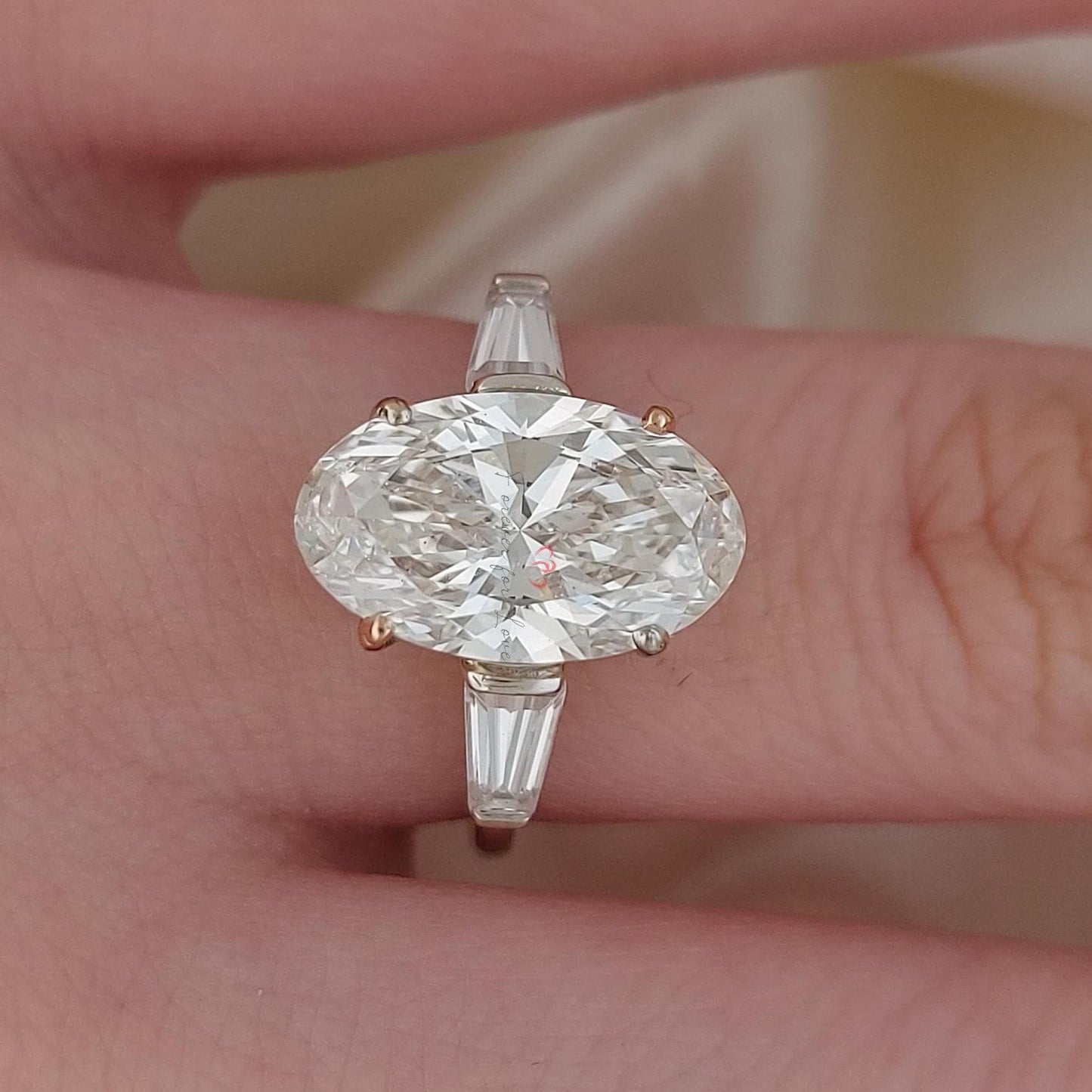 5 Ct Oval Lab Diamond Three Stone Engagement Ring Oval cut Moissanite engagement ring in Gold or Platinum — custom handcrafted by Forever For Love