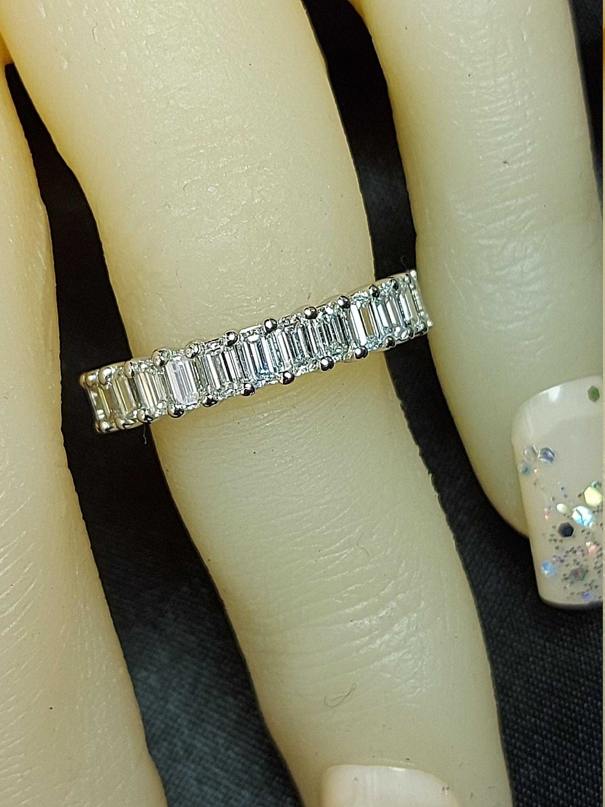 4 TCW Emerald cut Diamond wedding band Emerald cut Half eternity band Solid White gold wedding band bridal ring Stacking Promise ring.