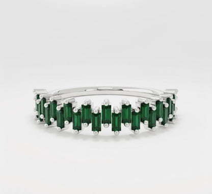 Baguette Green Emerald Half Eternity Band