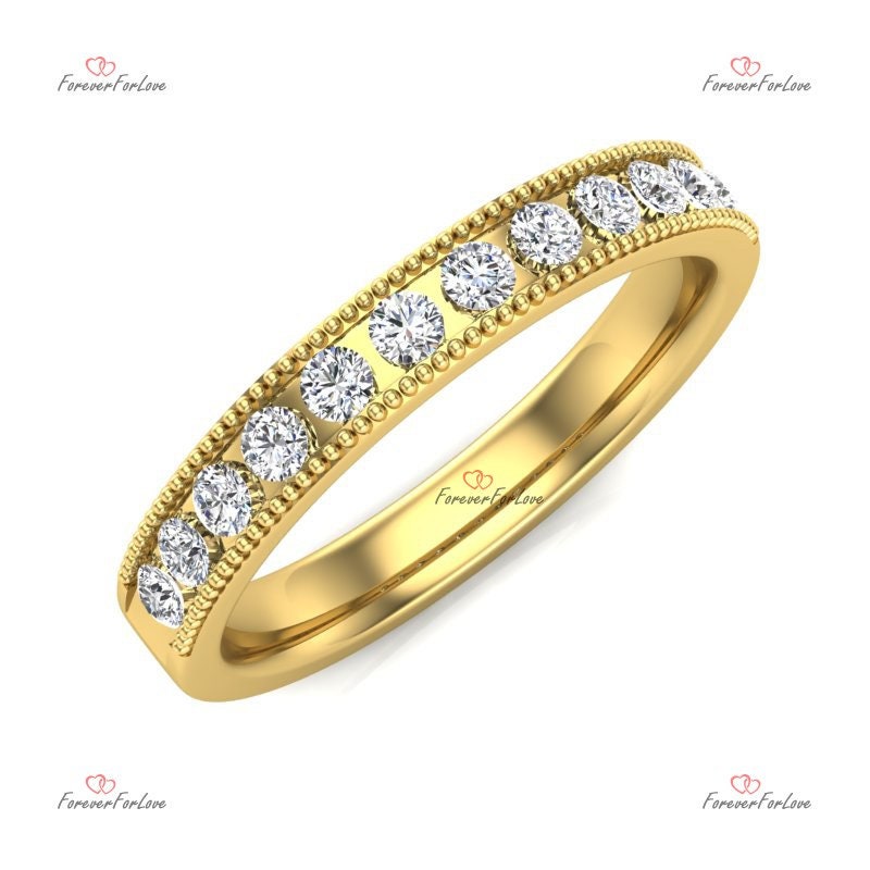Natural Diamond Half Eternity Band Round cut Moissanite Brilliant Cut engagement ring in 935 Argentium Silver — custom handcrafted by Forever For Love