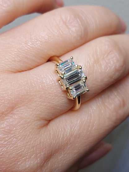 Baguette Diamond, Moissanite Three Stone Ring