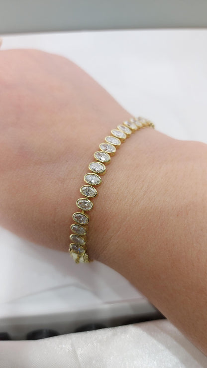 Diamant Tennisarmband mit Lünette 14K Weißgold ovales Tennisarmband, im Labor gezüchtetes Armband, wunderschönes gelbes Diamantarmband, ovales Armband.