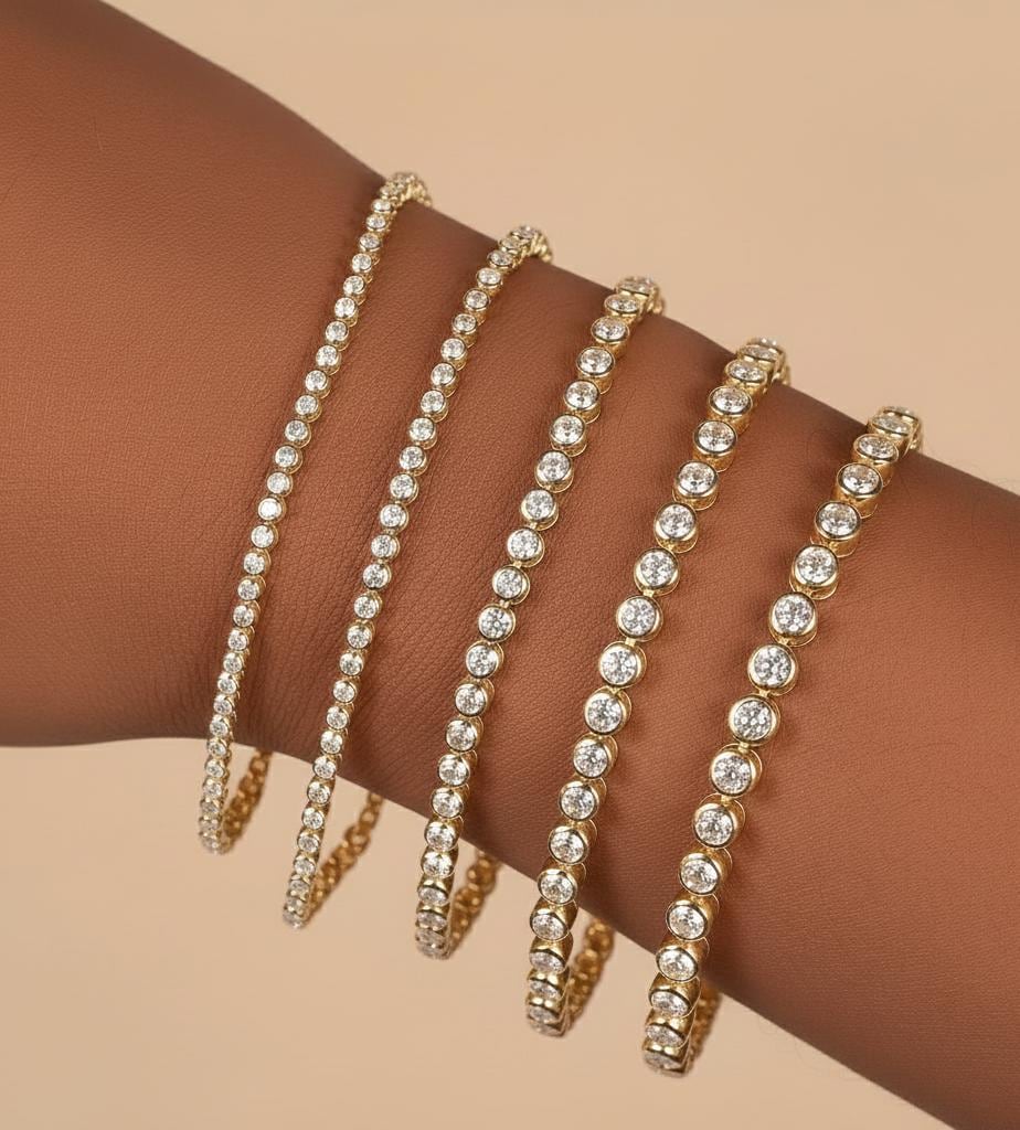 Lab grown Diamond Tennis Bracelet, Classic Diamond Bracelet, Bezel Set Diamond Tennis Bracelet, Solid Gold Lab Diamond Bracelet Moissanite engagement ring in Gold or Platinum — custom handcrafted by Forever For Love