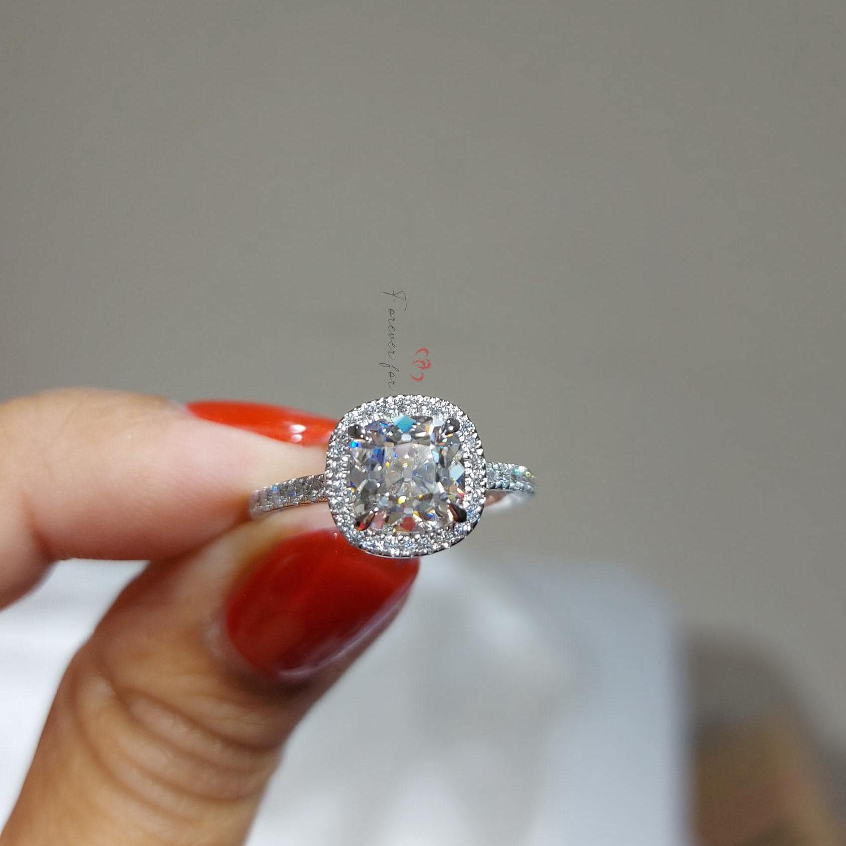 Cushion Moissanite Halo Engagement Ring