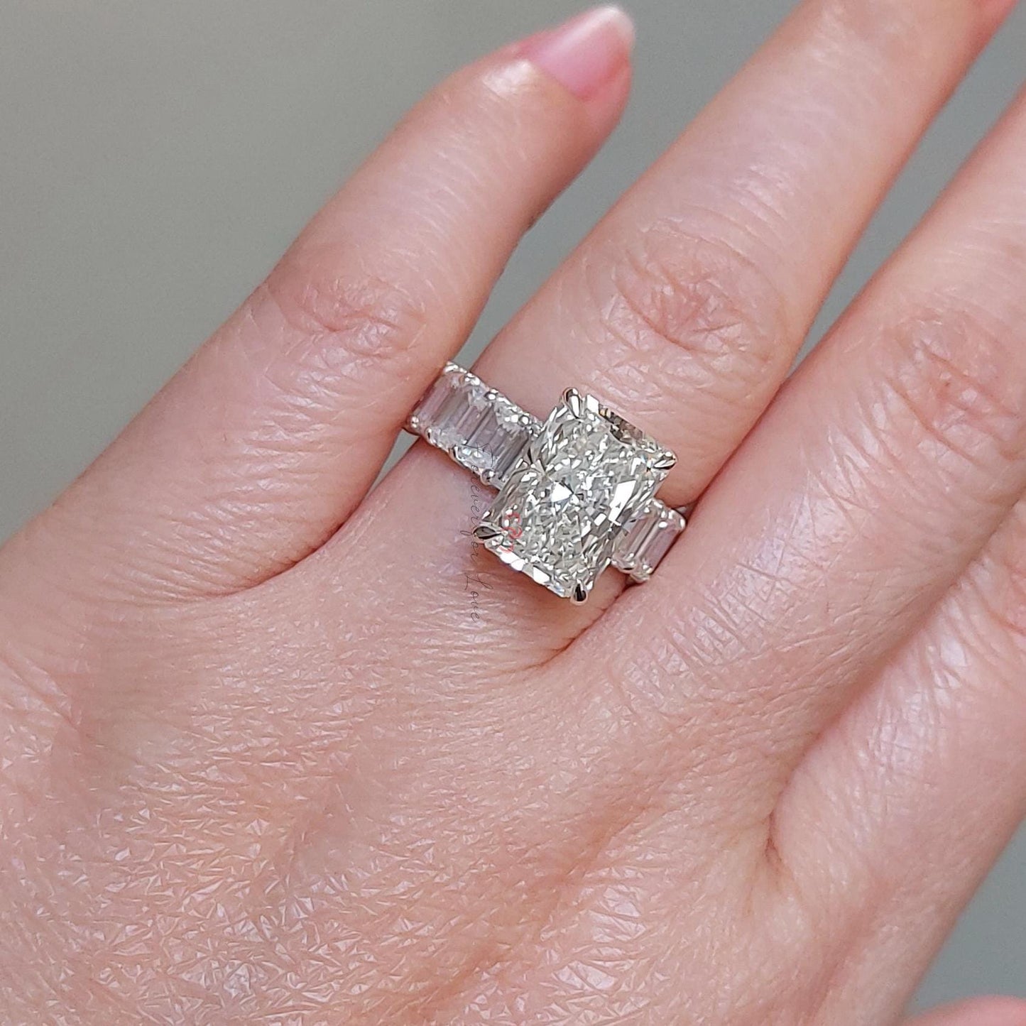 5 Ct Radiant Lab Diamond Solitaire Engagement Ring Radiant cut 1Ct Moissanite Brilliant Cut engagement ring in 935 Argentium Silver — custom handcrafted by Forever For Love