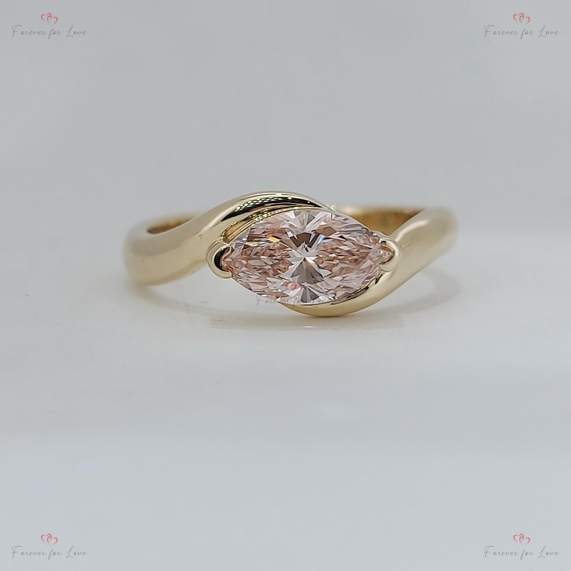 1.5 Ct Marquise Pink Lab Diamond Engagement Ring