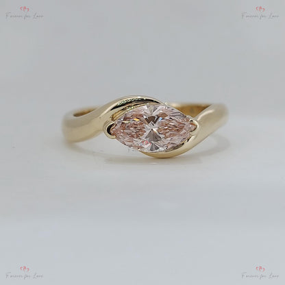 1.5 Ct Marquise Pink Lab Diamond Engagement Ring