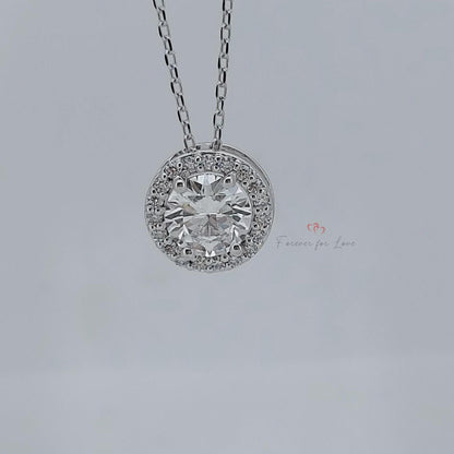 Runde Diamant-Halskette, 14 Karat Weißgold, zierliche minimalistische runde Anhänger, echte Diamant-Damen-Halskette, besonderes Geschenk für sie.