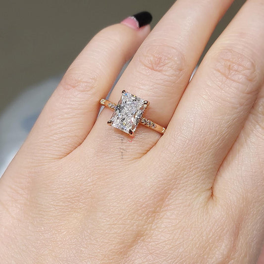 2.5 Ct Radiant Diamond, Moissanite Solitaire Engagement Ring