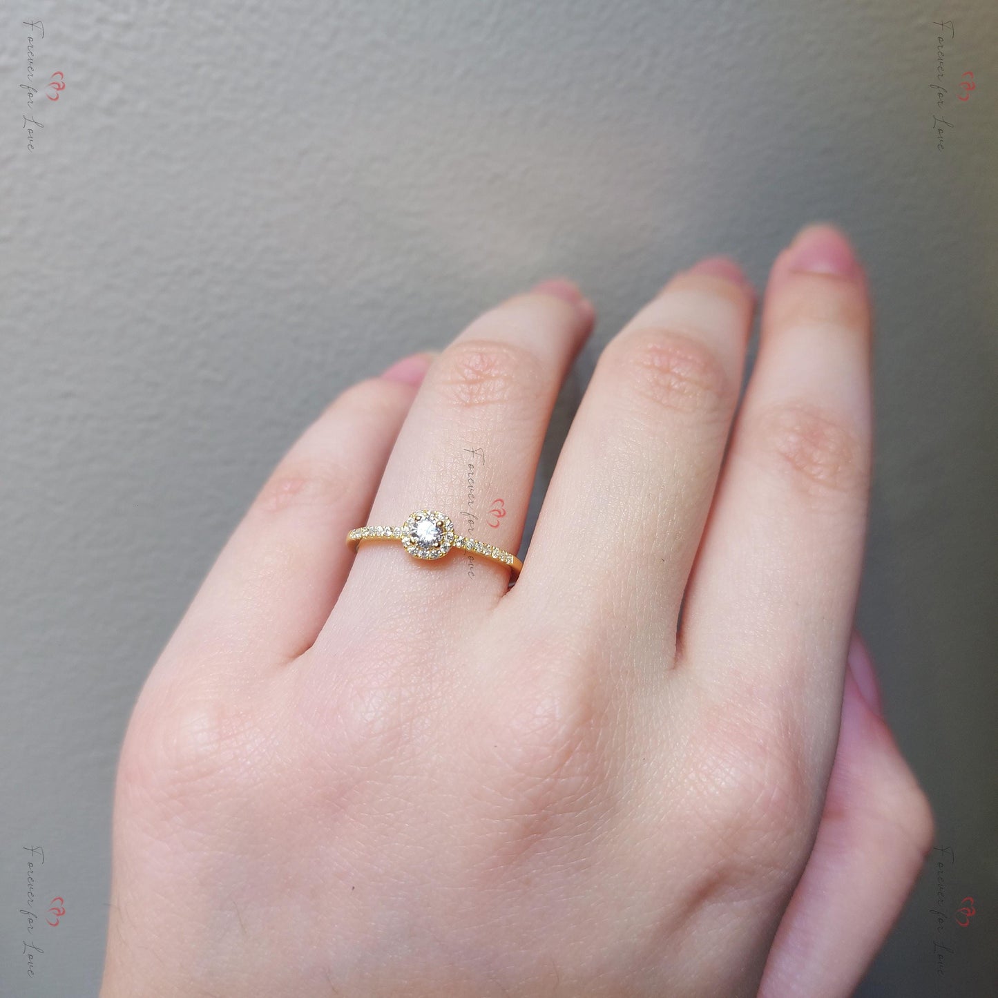 Round Natural Diamond Halo Engagement Ring Round cut 1Ct Moissanite Brilliant Cut engagement ring in 935 Argentium Silver — custom handcrafted by Forever For Love