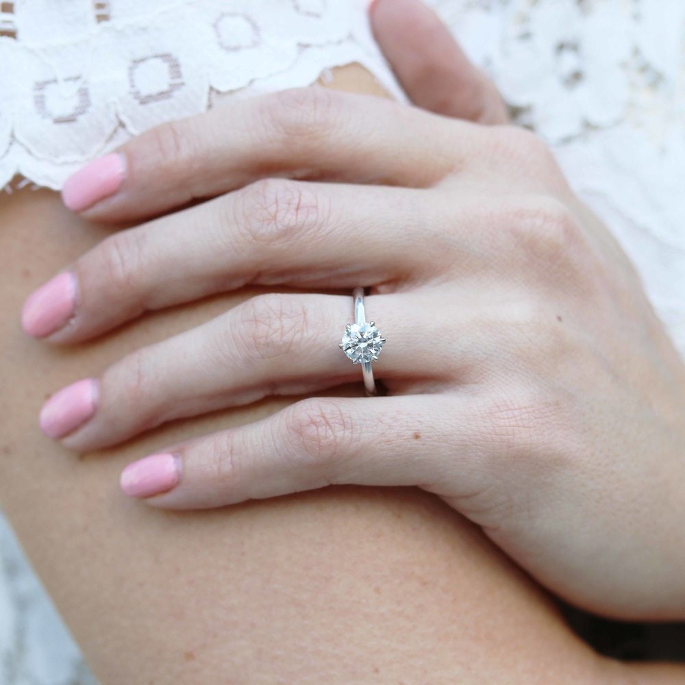2 Ct Round Lab Diamond Solitaire Engagement Ring Round cut 1Ct Moissanite Brilliant Cut engagement ring in 935 Argentium Silver — custom handcrafted by Forever For Love