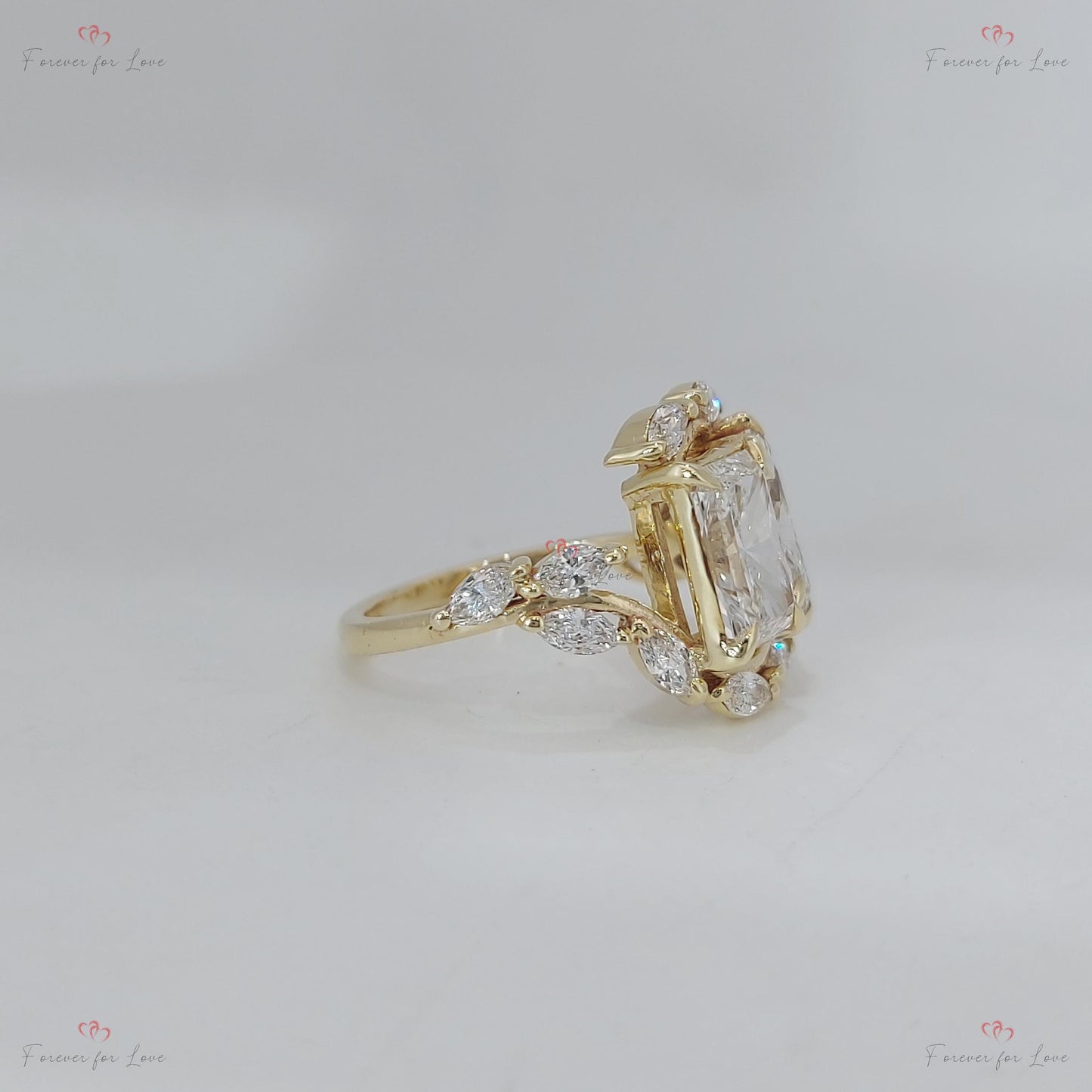 3 Ct Radiant Lab Diamond Engagement Ring Radiant cut 1Ct Moissanite Brilliant Cut engagement ring in 935 Argentium Silver — custom handcrafted by Forever For Love
