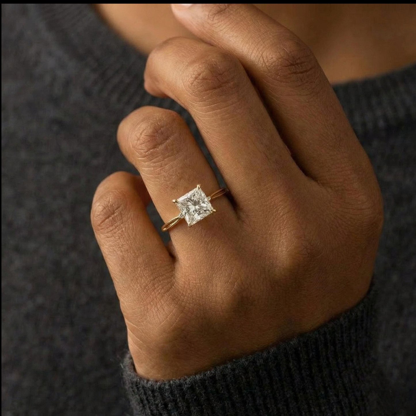 IGI Certified Princess Lab Diamond Engagement Ring Princess cut 1Ct Moissanite Brilliant Cut engagement ring in 935 Argentium Silver — custom handcrafted by Forever For Love