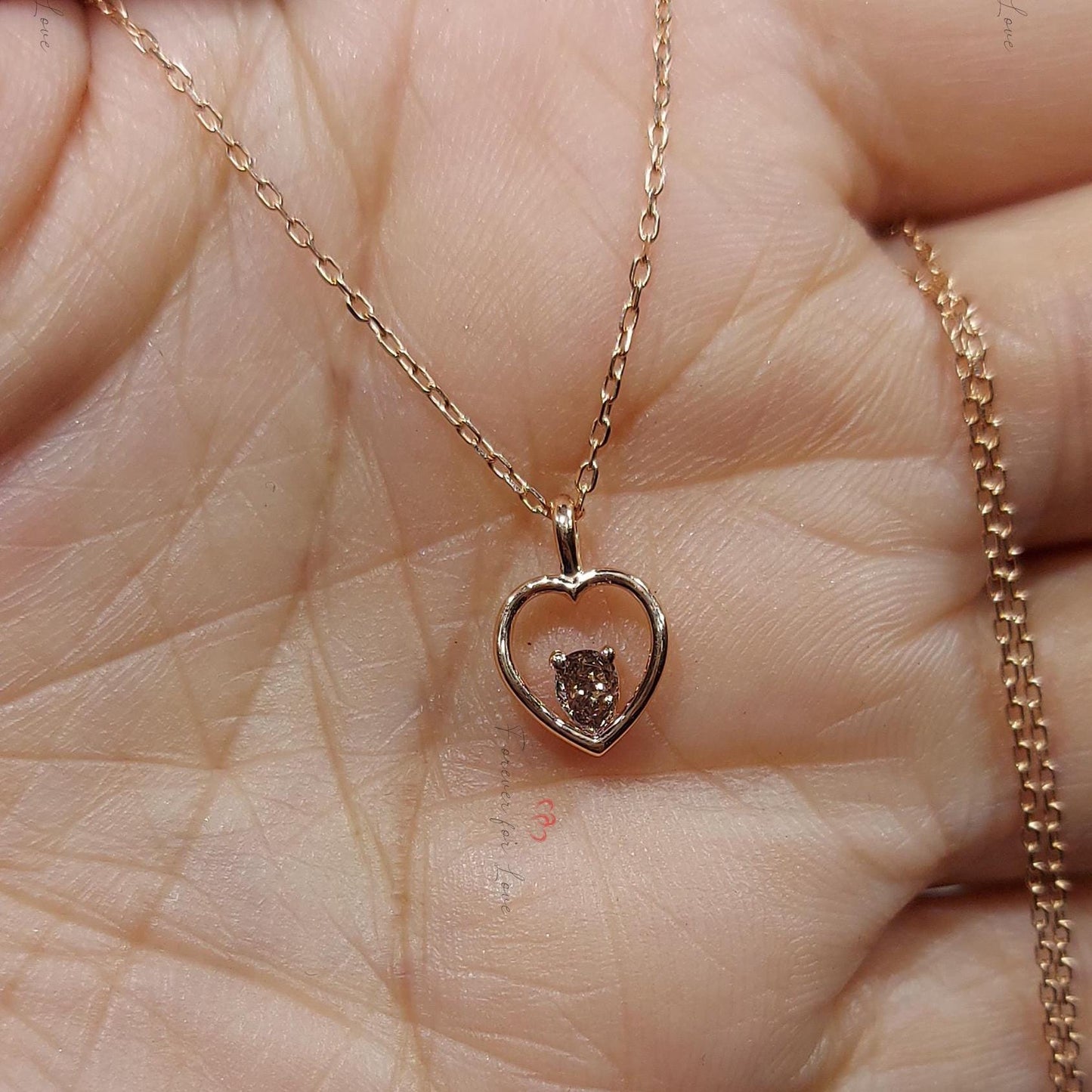 Oval diamond Necklace, 10K Rose  Gold, Dainty Minimalist Oval Pendant, Real Diamond Womens Necklace, Special Gift For Her. Moissanite engagement ring in Gold or Platinum — custom handcrafted by Forever For Love