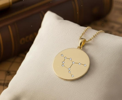 14k Massivgold Himmelskonstellation Halskette, personalisierter Massivgold Anhänger, Astrologie Halskette, Geburtstagsgeschenk