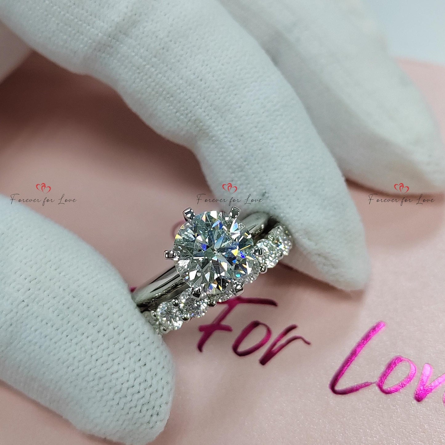 3 Ct Round Lab Diamond Engagement Ring Round cut Moissanite Brilliant Cut engagement ring in 935 Argentium Silver — custom handcrafted by Forever For Love