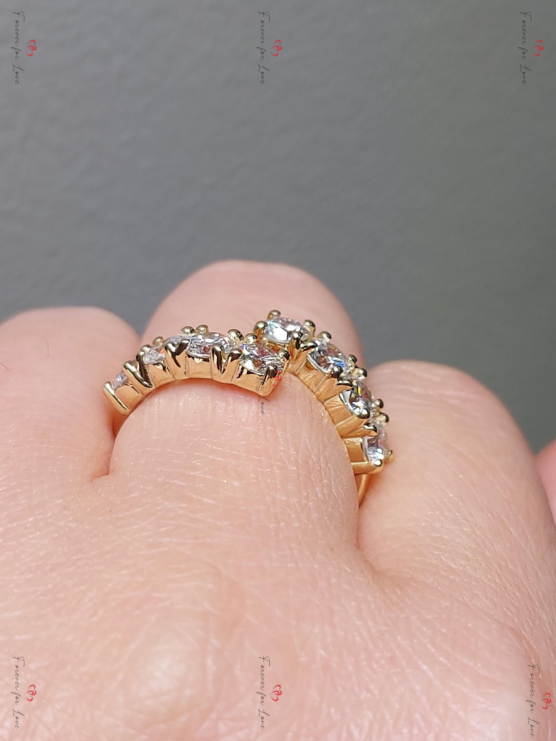 Round Diamond Lab Grown Half Eternity Band Certified Round Diamond Band Yellow Gold Diamond Statement Ring For her, Gift for mom
