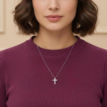Halskette mit Diamantkreuz aus 14 Karat Massivgold für Damen, Diamantkreuz-Anhänger, religiöser Schmuck, christlicher Glaubensanhänger, Kreuzgeschenk für Frauen