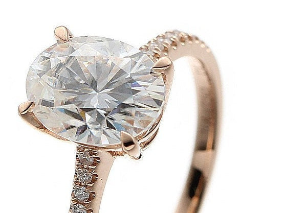1 Ct Oval Moissanite Engagement Ring Oval cut 1Ct Moissanite Brilliant Cut engagement ring in 935 Argentium Silver — custom handcrafted by Forever For Love