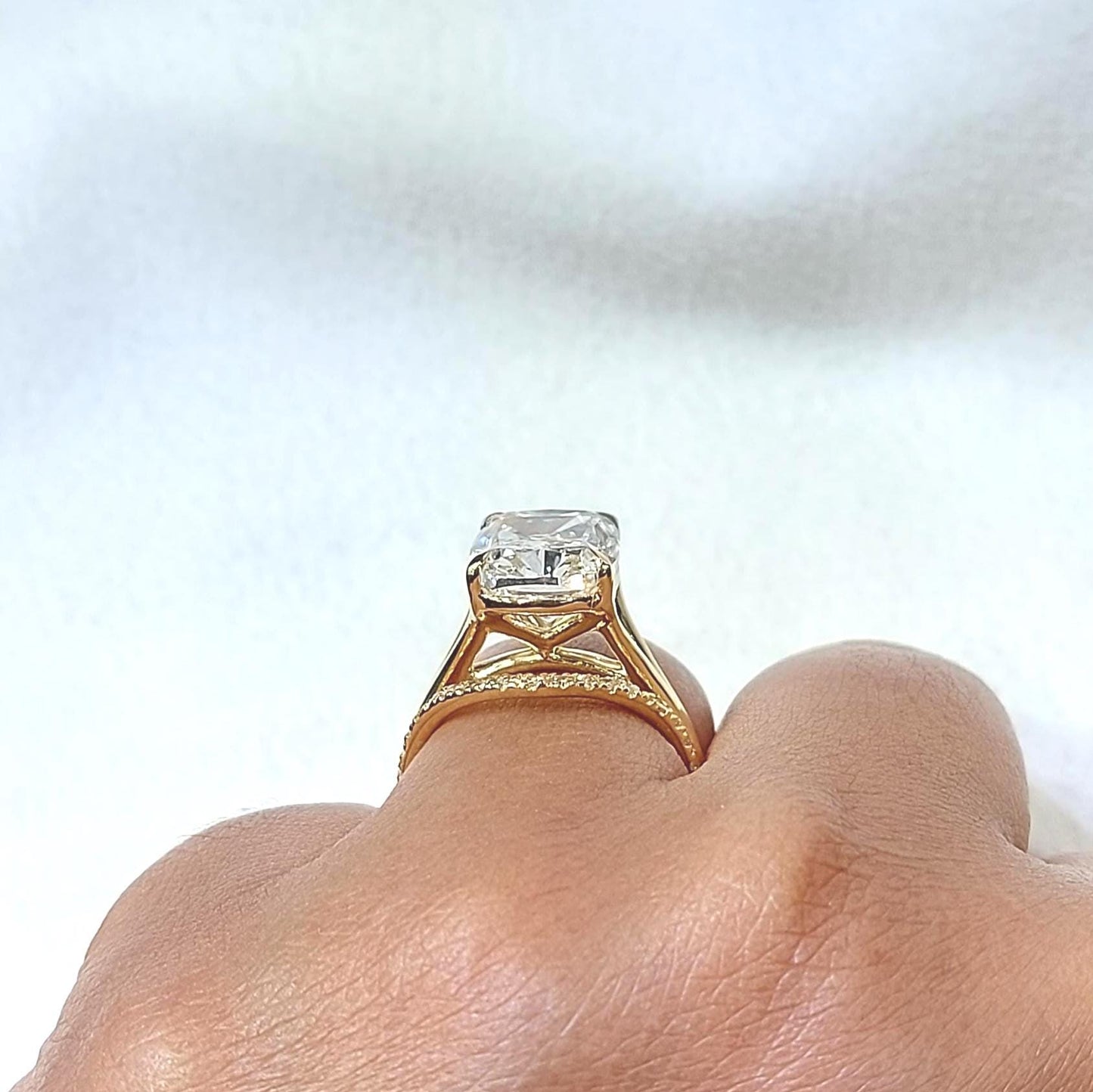 4.5 Ct IGI Certified Cushion Lab Diamond Band Cushion cut Moissanite Brilliant Cut engagement ring in 935 Argentium Silver — custom handcrafted by Forever For Love