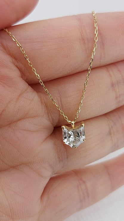 1 Karat Katzen-Diamant-Halskette, 14 Karat Gelbgold, zierlicher minimalistischer Katzenanhänger, Diamant-Halskette für Damen, besonderes Geschenk für sie.