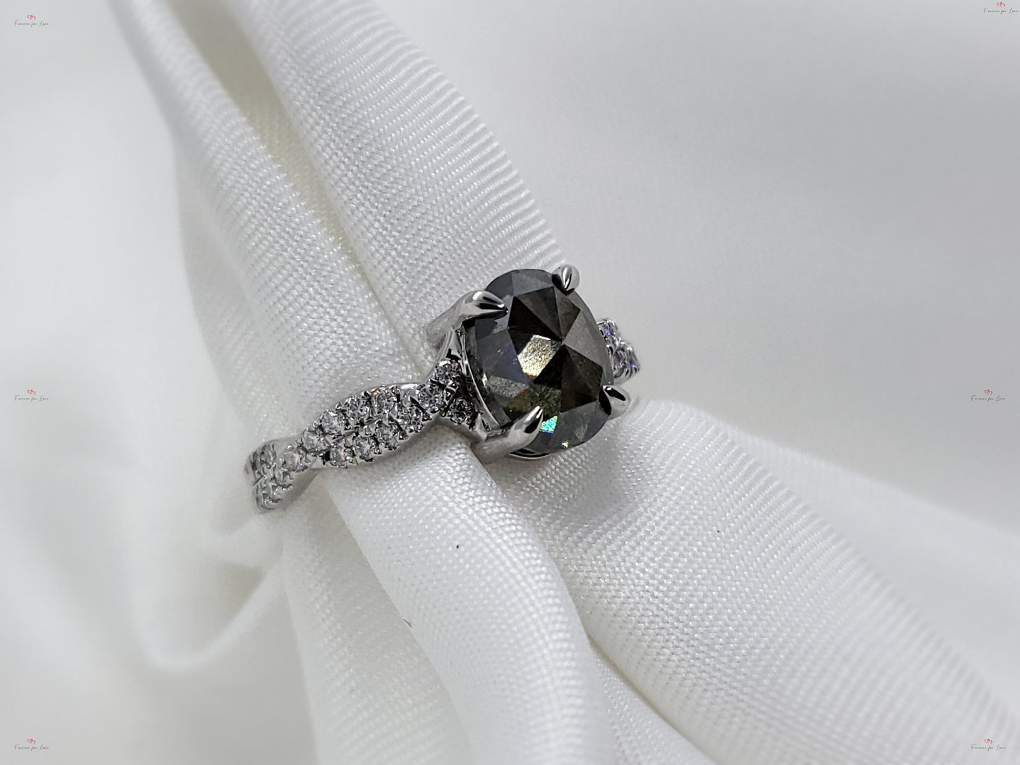 Ovaler Solitär-Verlobungsring mit Naturdiamant Oval cut Moissanite engagement ring in 935 Argentium Silber — custom handcrafted by Forever For Love