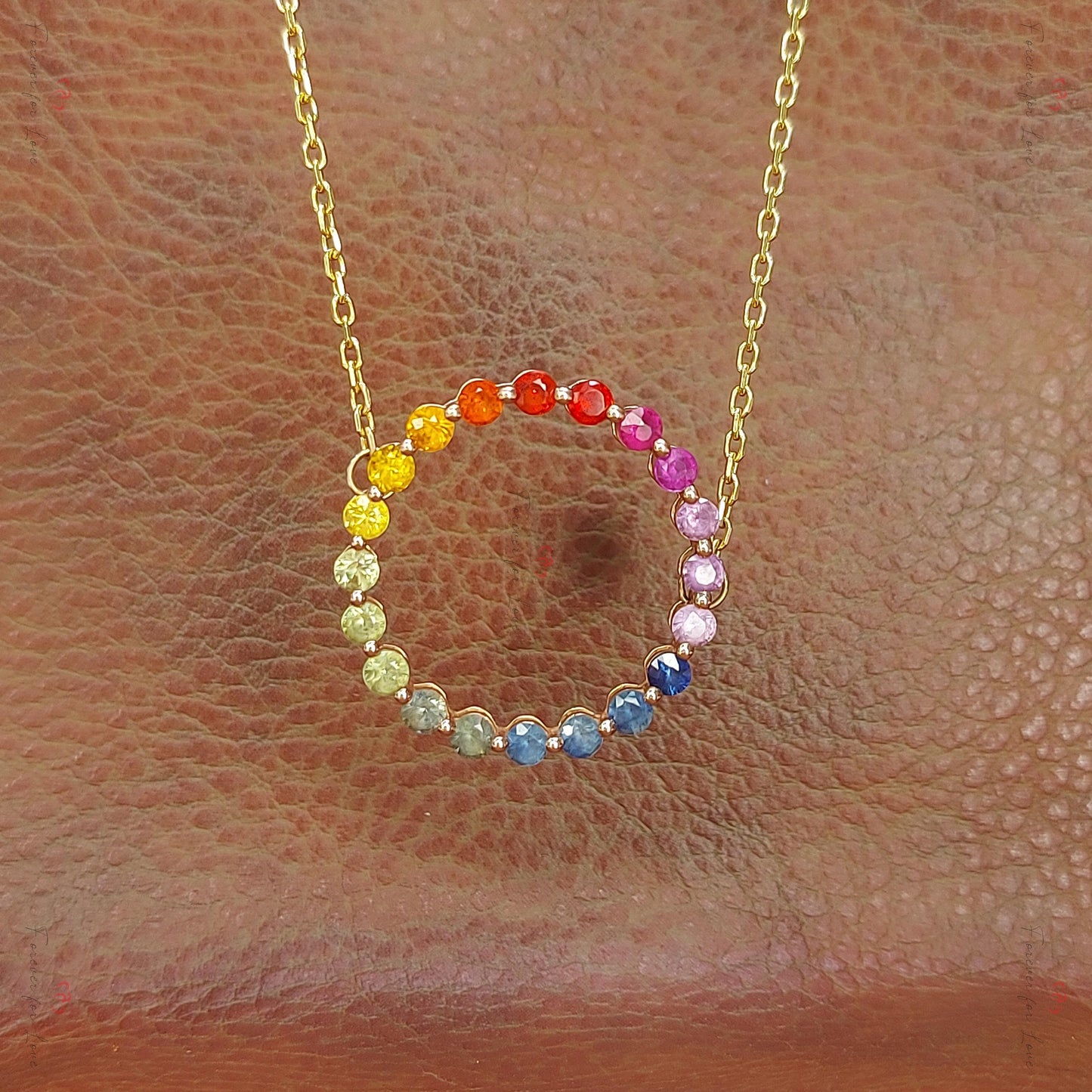 14k Rose Gold Pendant with Multi-Color Sapphires, Dainty Minimalist Sapphire Pendant,  Womens Necklace, Special Gift For Her. Moissanite engagement ring in Gold or Platinum — custom handcrafted by Forever For Love