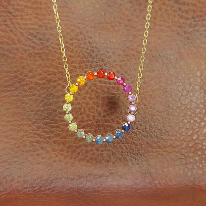 14k Rose Gold Pendant with Multi-Color Sapphires, Dainty Minimalist Sapphire Pendant,  Womens Necklace, Special Gift For Her.