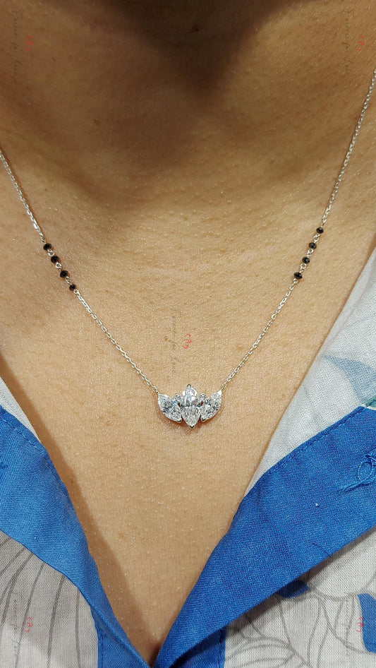 Moissanite & Black Beads Mangalsutra, Gold Chain Necklace, Handmade Beaded Jewellery, Wedding Necklace Real Diamond  Necklace, gift for her.