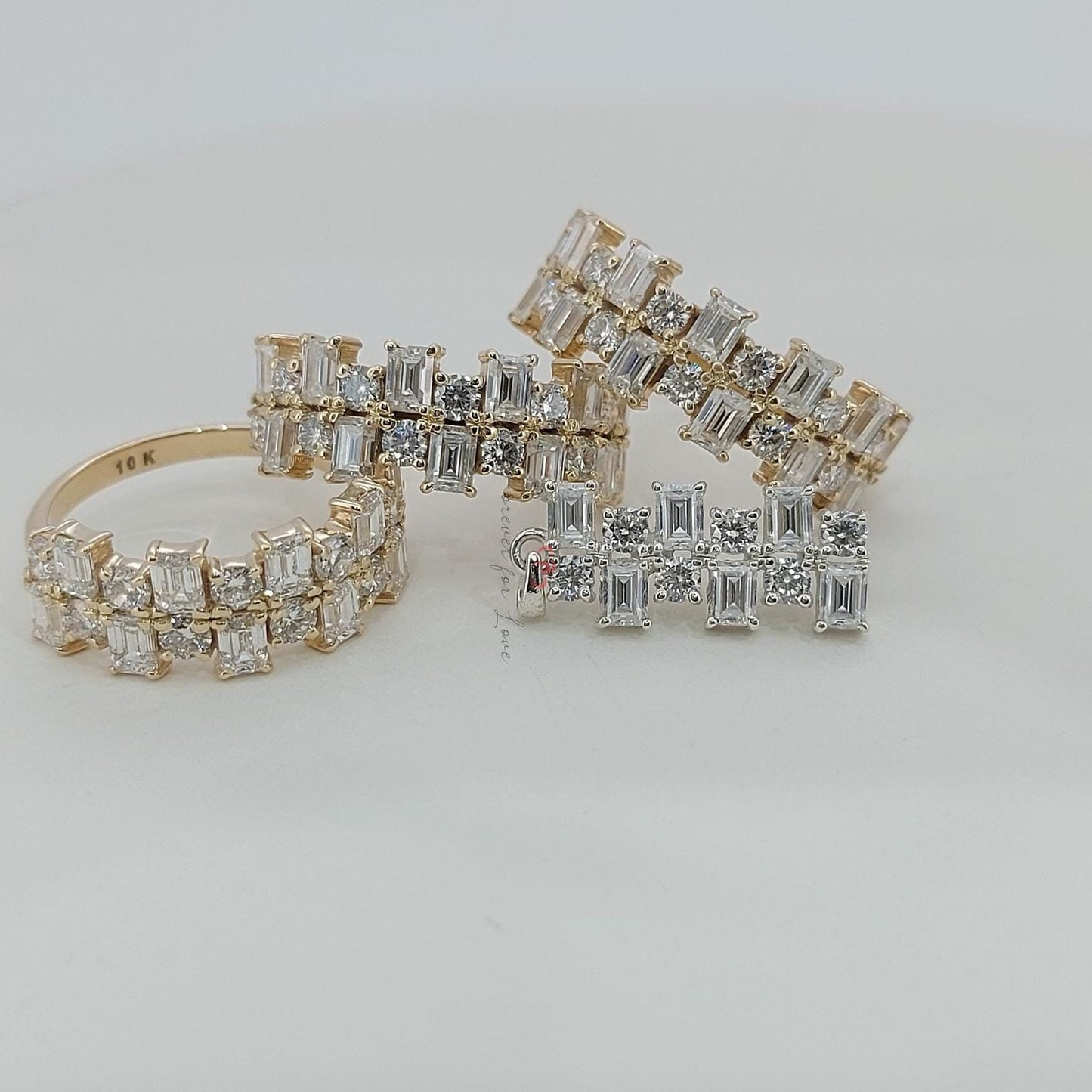 Large jonc demi-éternité en diamants de laboratoire baguette Baguette cut Moissanite Taille Brillante engagement ring in Gold or Platinum — custom handcrafted by Forever For Love