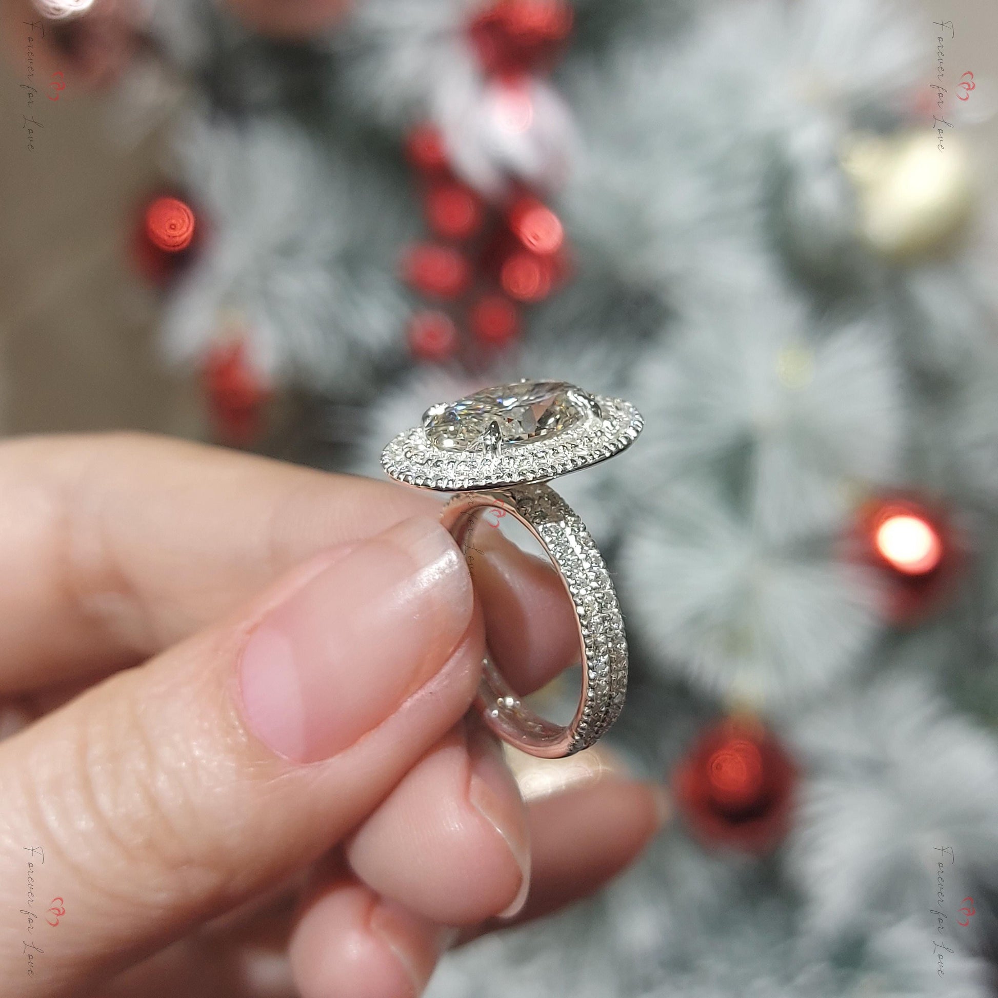IGI Certified Oval Lab Diamond Halo Engagement Ring
