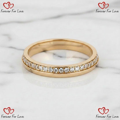Diamond Wedding Band Full Eternity Knife Edge Ring One Side Pave Setting Ring Wide Stackable Band with Engagement Ring White Rose Gold