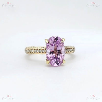 3.45 Ct Oval Pink Diamond, Sapphire Engagement Ring