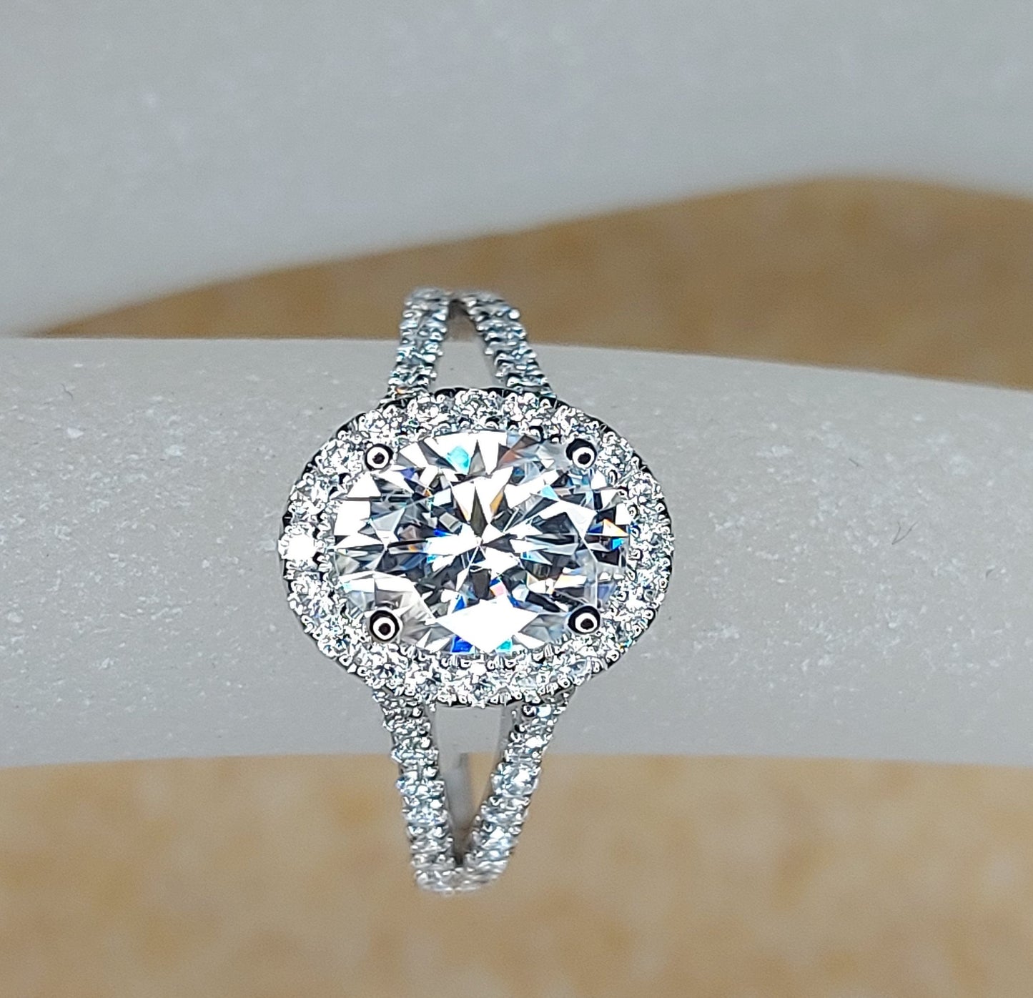 1.5 Ct Oval Moissanite Halo with Micro-Pavé Engagement Ring Oval cut 1Ct Moissanite Brilliant Cut engagement ring in 935 Argentium Silver — custom handcrafted by Forever For Love