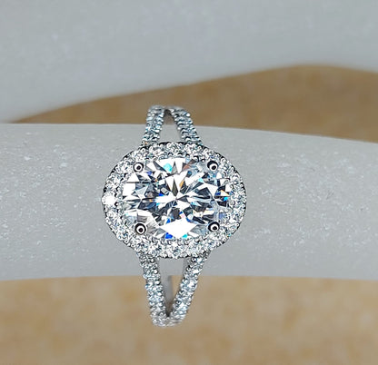 1.5 Ct Oval Diamond, Moissanite Halo Engagement Ring