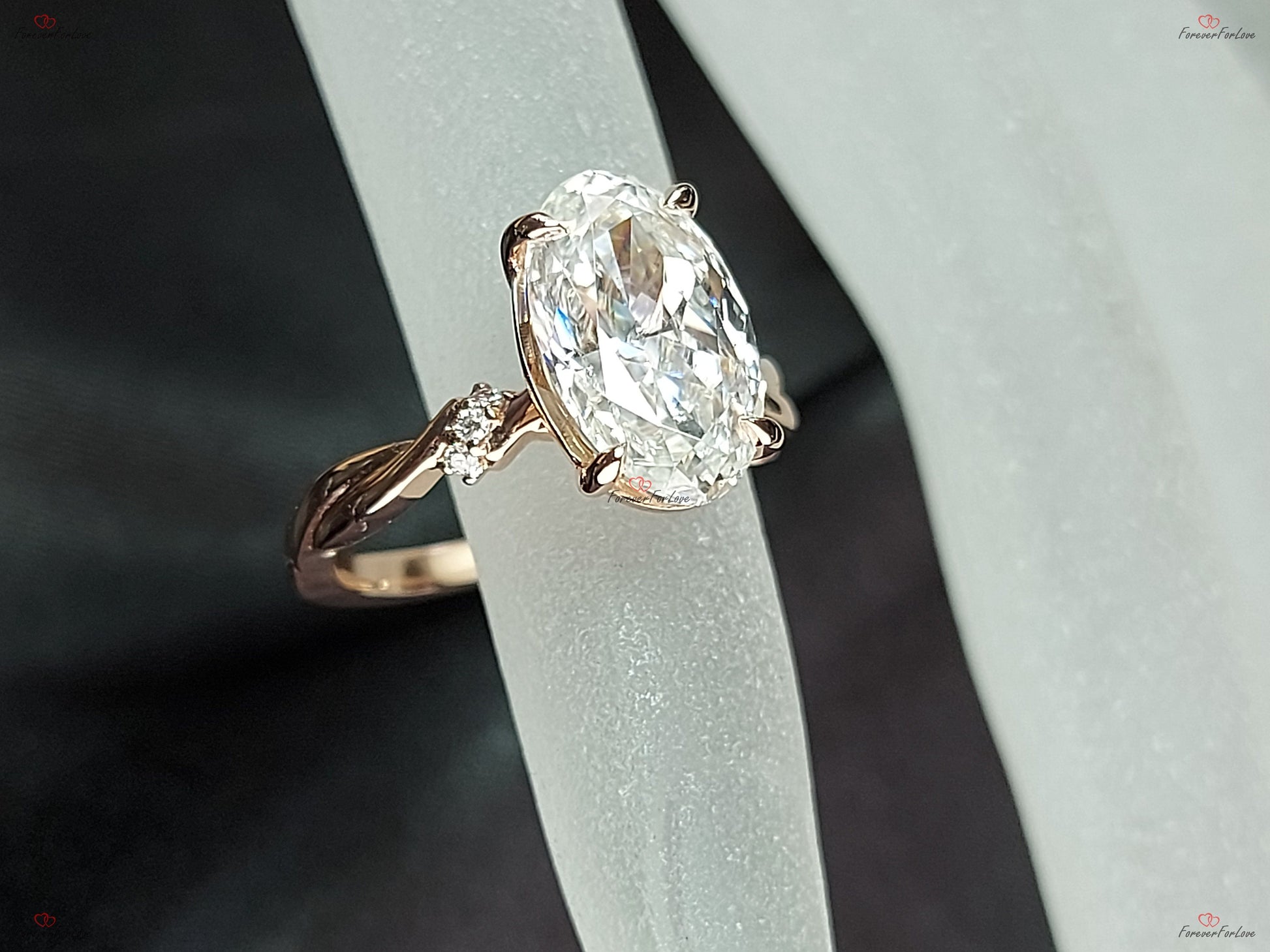 5.5 Ct Oval Cut twist band Engagement Ring,Moissanite Engagement in Solid Gold, Elongated Oval Engagement Ring, Modern Engagement Ring.