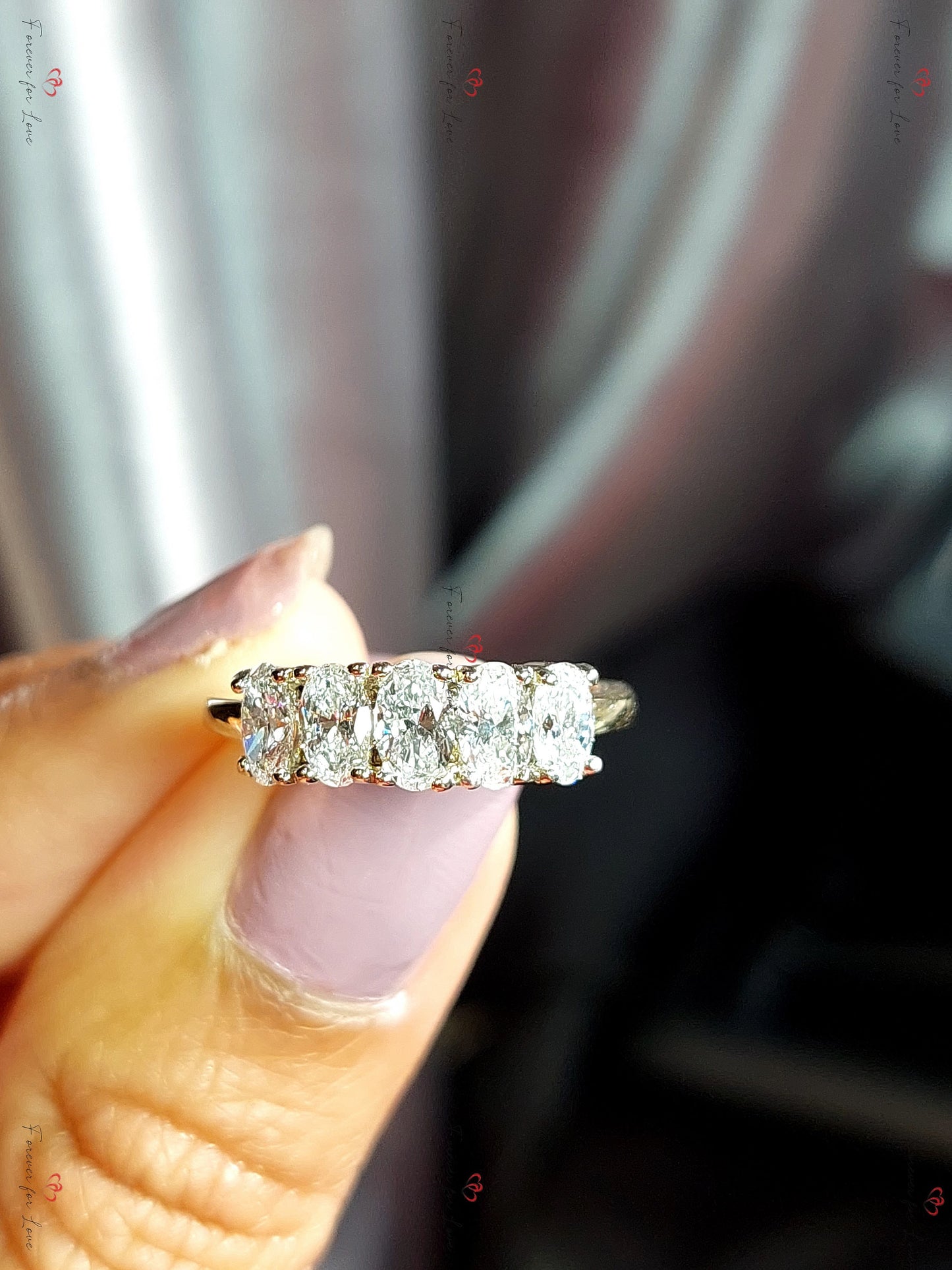 Bague Demi-Éternité Ovale avec Diamants de Laboratoire Oval cut Moissanite coupe brillante engagement ring in Gold or Platinum — custom handcrafted by Forever For Love