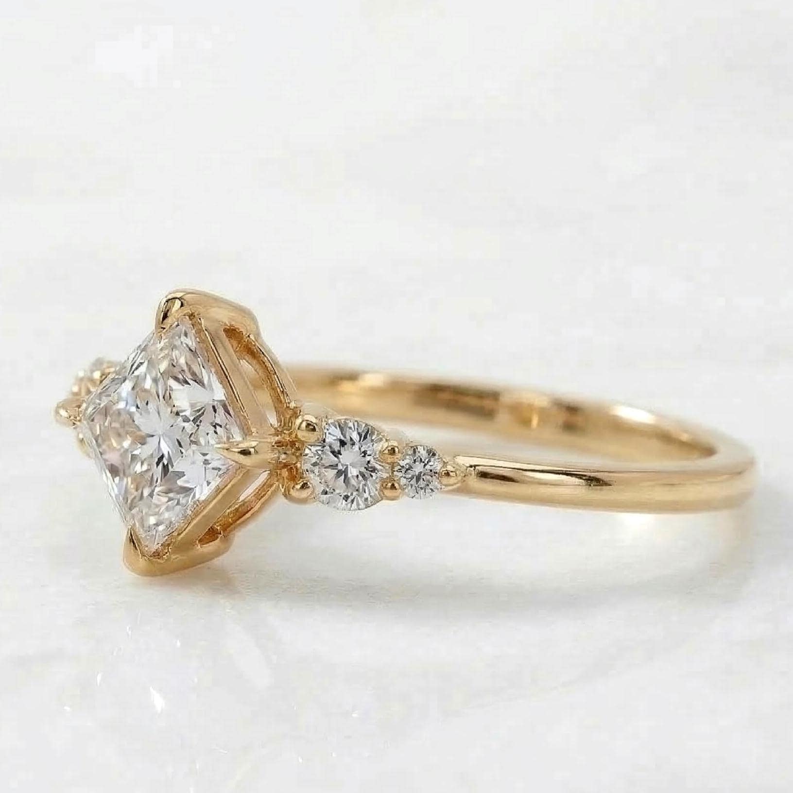 1.5 Ct Princess Lab Diamond Three Stone Engagement Ring