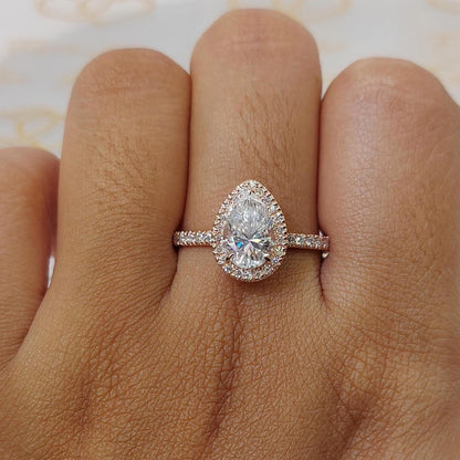 1.5 Ct Pear Moissanite Halo Engagement Ring