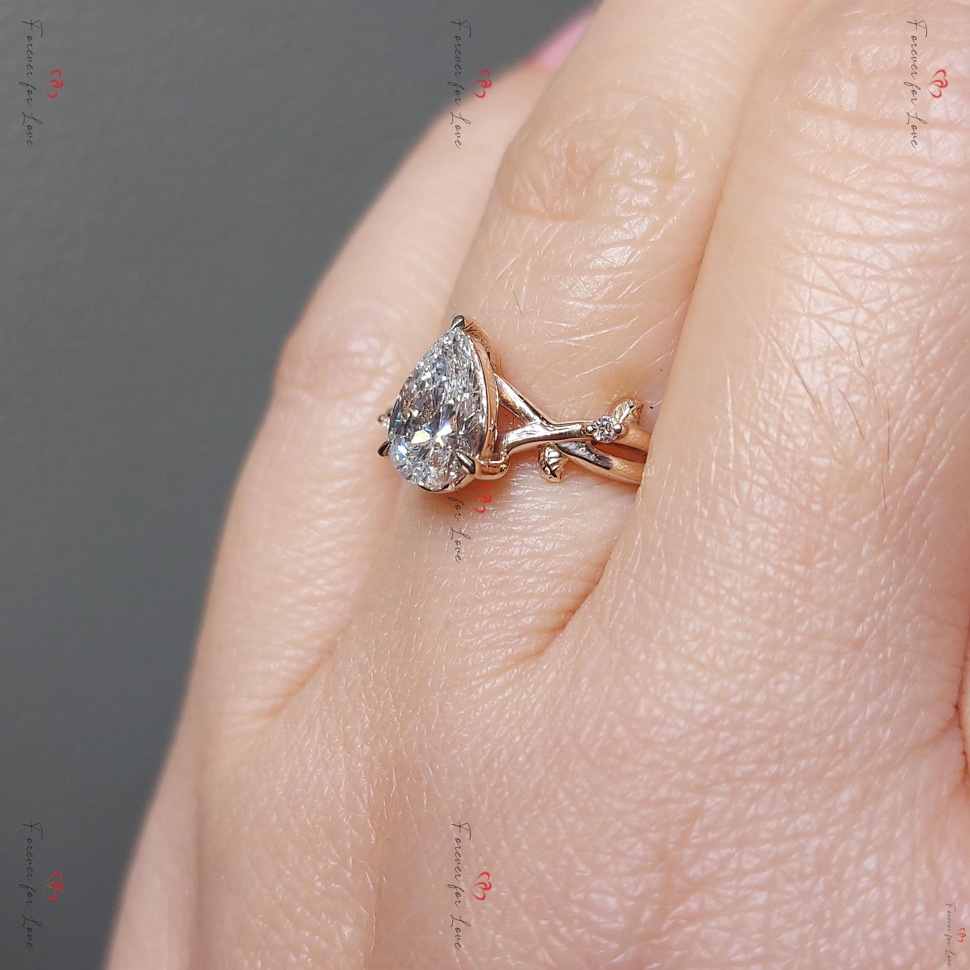 3 Ct IGI Certified Pear Lab Diamond Engagement Ring