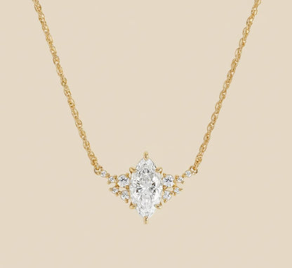 Pendentif en diamant taille marquise, IGI certifié 1,5 carat, couleur E, pureté VVS2, or jaune 14 carats, diamant de laboratoire