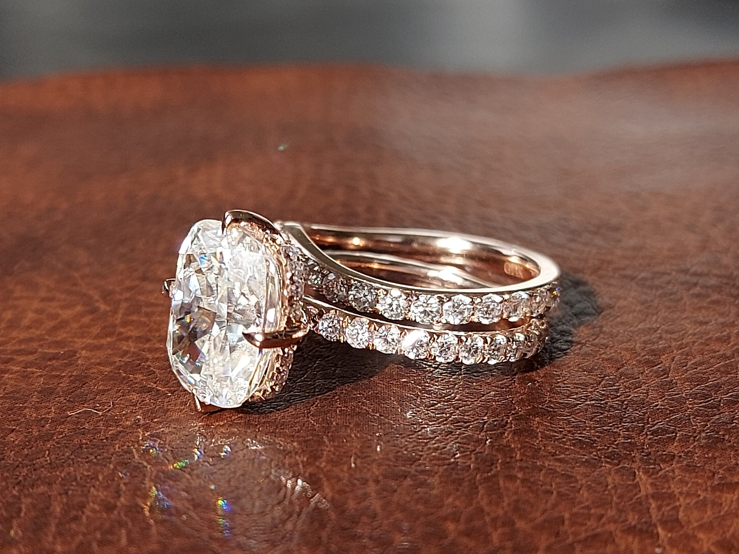 Cushion Moissanite Hidden Halo Bridal Set Cushion cut Moissanite Brilliant Cut engagement ring in 935 Argentium Silver — custom handcrafted by Forever For Love