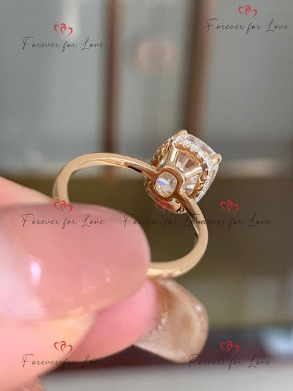 Cushion Moissanite Hidden Halo Engagement Ring