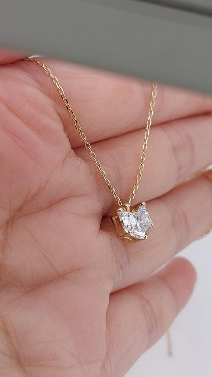 1 Karat Katzen-Diamant-Halskette, 14 Karat Gelbgold, zierlicher minimalistischer Katzenanhänger, Diamant-Halskette für Damen, besonderes Geschenk für sie.