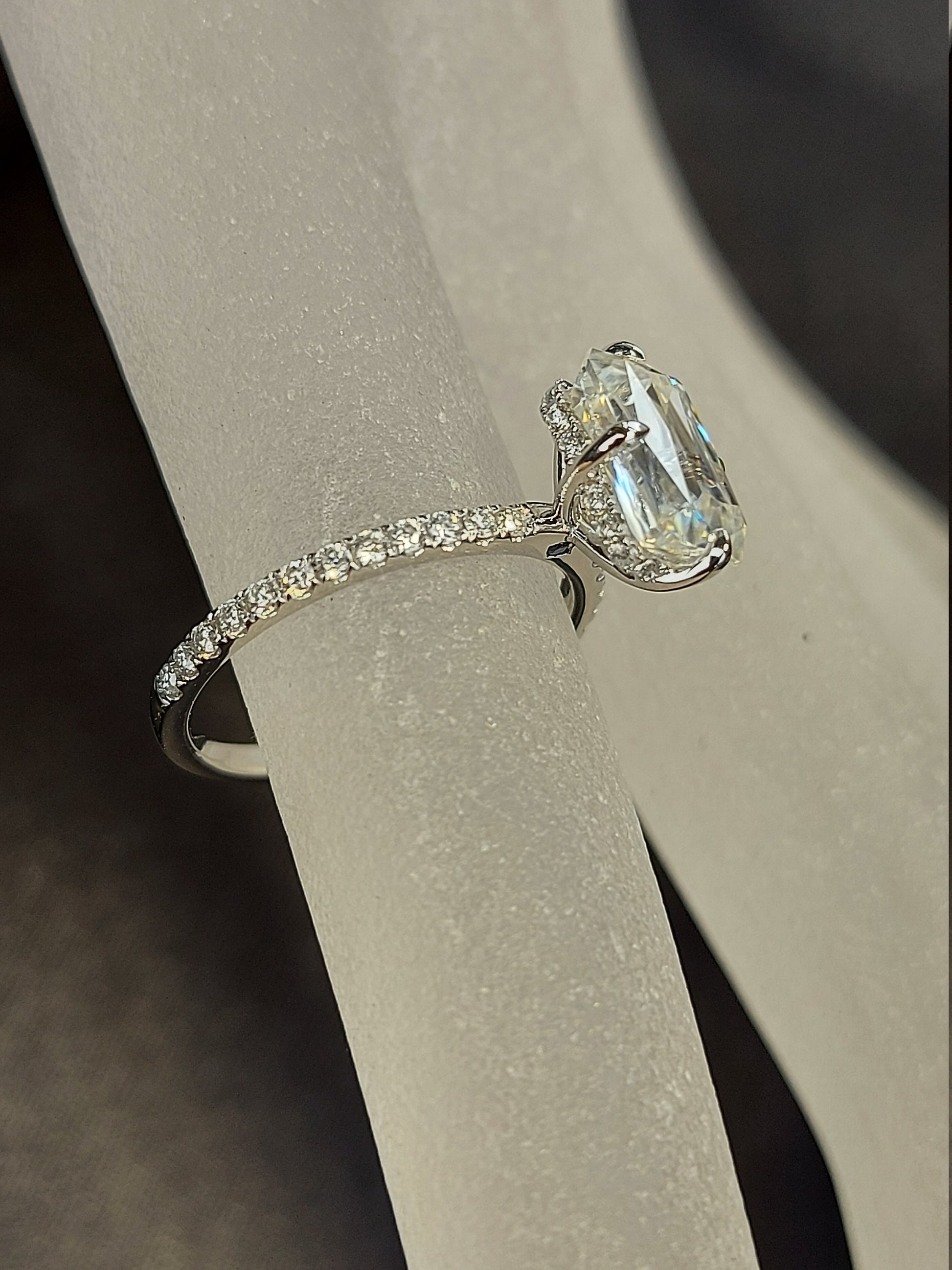 1.5CT/8*5.5mm Emerald Cut Crisscut Engagement Ring White 14k/18k/Platinum, Moissanite Emerald Engagement Ring, Emerald Cut Solitaire Ring.