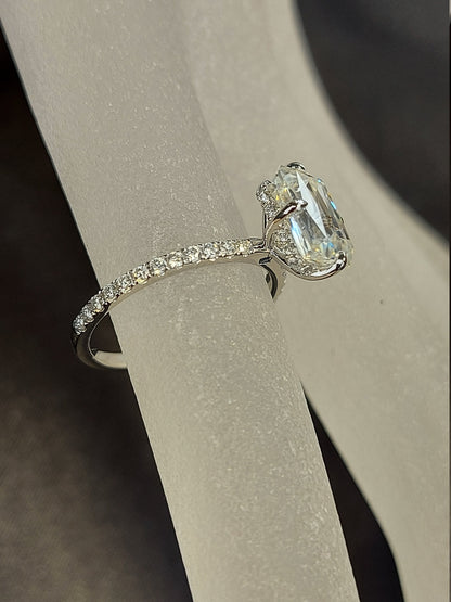1.5CT/8*5.5mm Emerald Cut Crisscut Engagement Ring White 14k/18k/Platinum, Moissanite Emerald Engagement Ring, Emerald Cut Solitaire Ring.