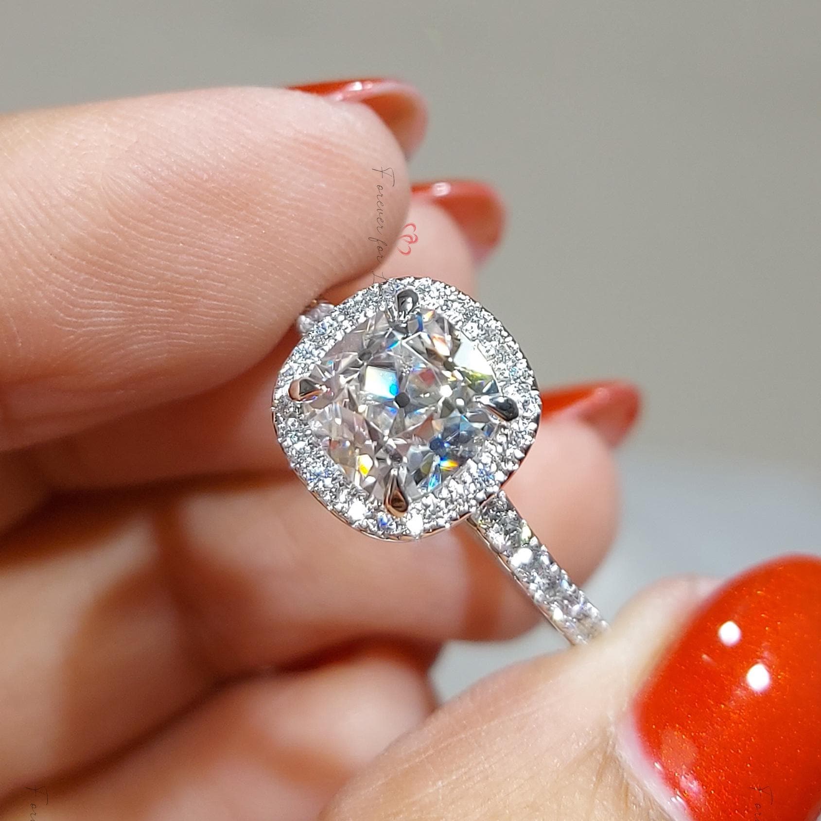Cushion Moissanite Halo Engagement Ring
