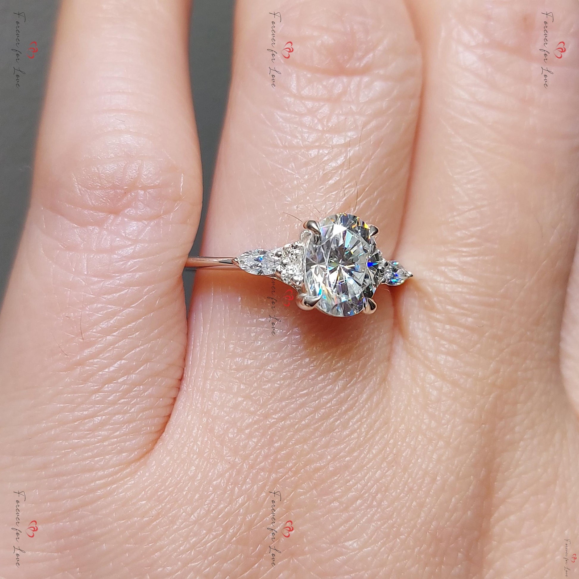 Oval Moissanite Three Stone Engagement Ring